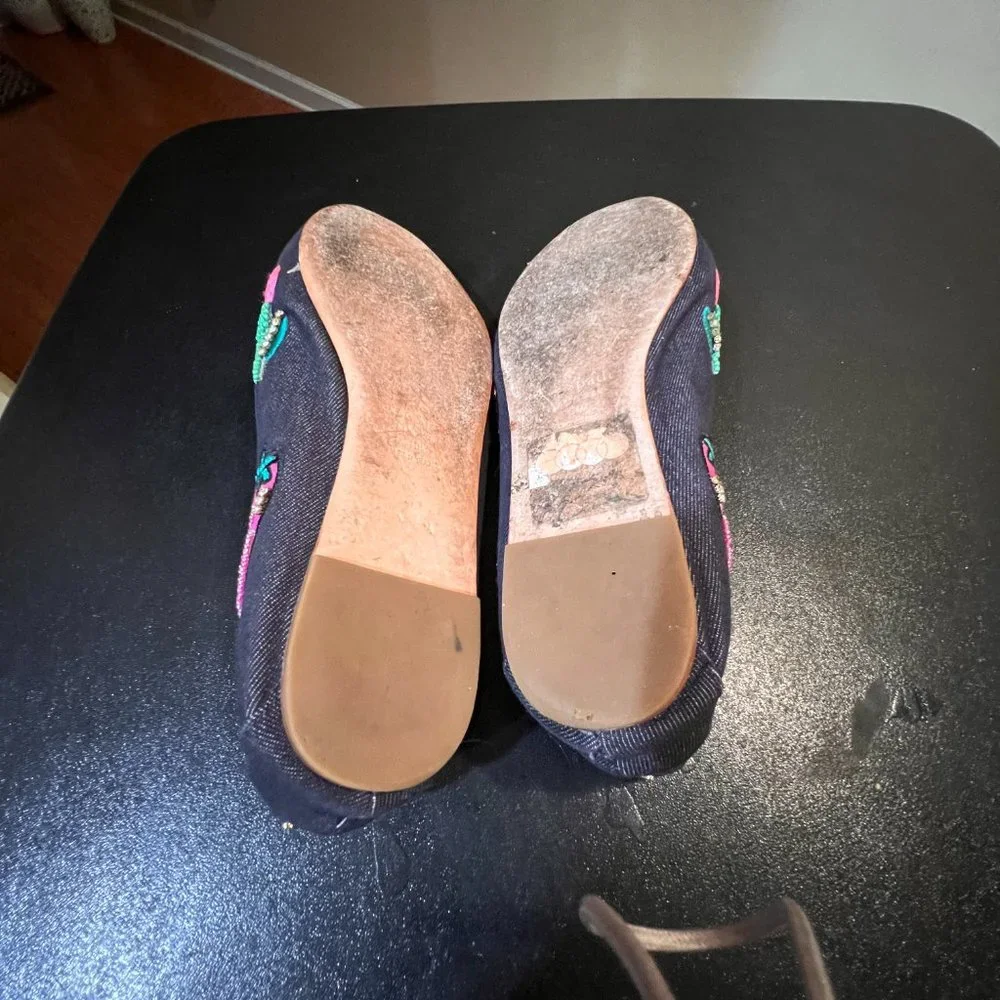 KATE SPADE SAVILLE DENIM & LEATHER EMBELLISHED LOAFER FLAT SHOES size 10